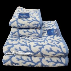 4pc Blue Sea Coral Cove Collection Coastal Thick Plush Bath & Hand Towel Set New